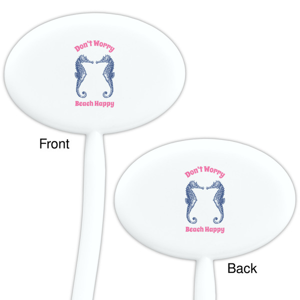 Sea Horses White Plastic 7" Stir Stick - Double Sided - Oval - Front & Back