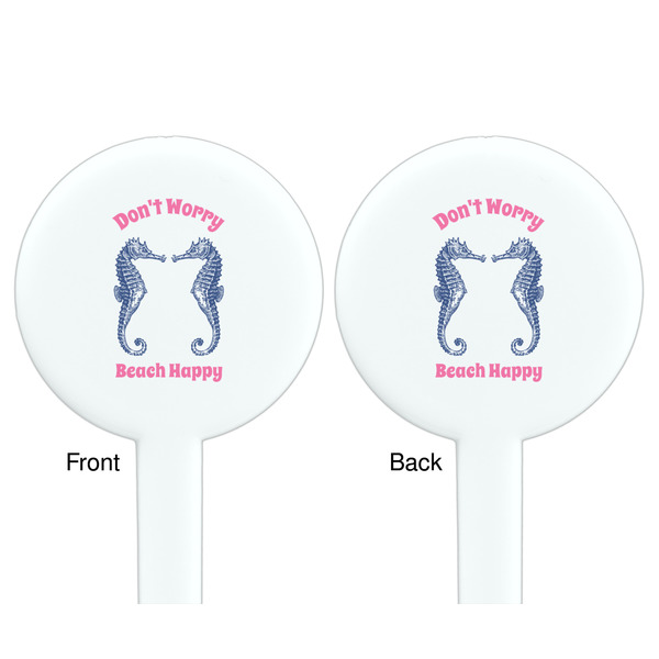 Sea Horses White Plastic 7" Stir Stick - Double Sided - Round - Front & Back