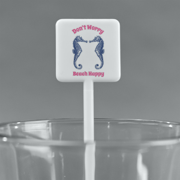 Sea Horses White Plastic Stir Stick - Square - Main