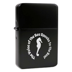 Sea Horses Windproof Lighter - Black - Double Sided & Lid Engraved (Personalized)