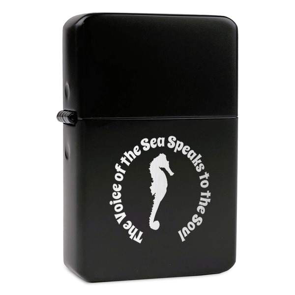 Custom Sea Horses Windproof Lighter - Black - Single Sided & Lid Engraved (Personalized)