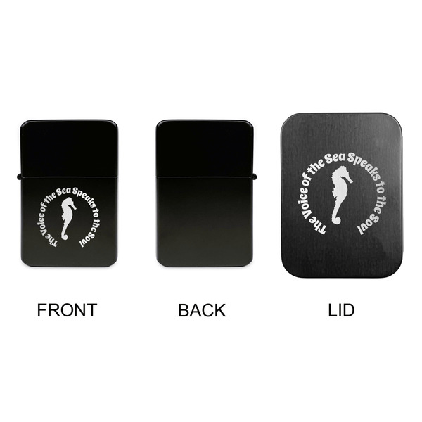Sea Horses Windproof Lighters - Black, Single Sided, w Lid - APPROVAL