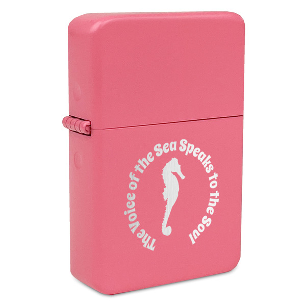 Custom Sea Horses Windproof Lighter - Pink - Single Sided & Lid Engraved (Personalized)