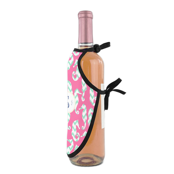 Sea Horses Wine Bottle Apron - DETAIL WITH CLIP ON NECK
