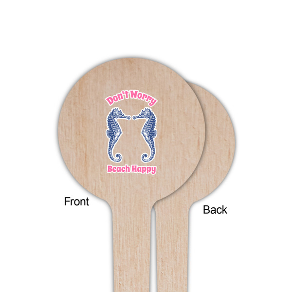 Sea Horses Wooden 4" Food Pick - Round - Single Sided - Front & Back