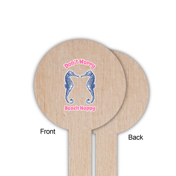 Sea Horses Wooden 6" Food Pick - Round - Single Sided - Front & Back