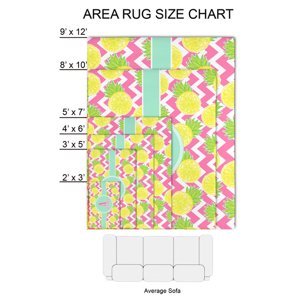 Pineapples 2'x3' Indoor Area Rugs - Size Chart