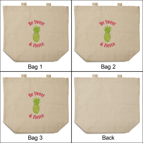 Pineapples 3 Reusable Cotton Grocery Bags - Front & Back View