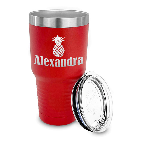 Pineapples 30 oz Stainless Steel Ringneck Tumblers - Red - LID OFF