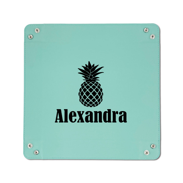 Pineapples 6" x 6" Teal Leatherette Snap Up Tray - APPROVAL