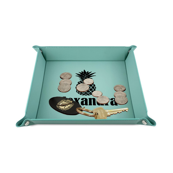Pineapples 6" x 6" Teal Leatherette Snap Up Tray - STYLED