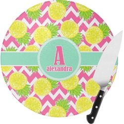 Pineapples Round Glass Cutting Board - Small (Personalized)