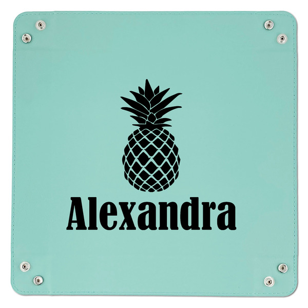 Pineapples 9" x 9" Teal Leatherette Snap Up Tray - APPROVAL