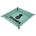 Pineapples 9" x 9" Teal Faux Leather Valet Tray (Personalized)