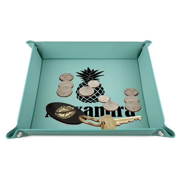 Pineapples 9" x 9" Teal Leatherette Snap Up Tray - STYLED