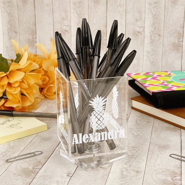 Pineapples Acrylic Pencil Holder - IN CONTEXT