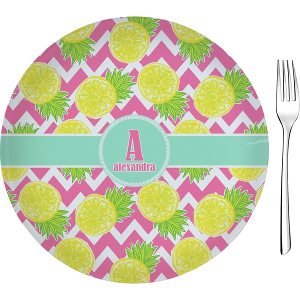 Custom Pineapples Glass Appetizer / Dessert Plate 8" (Personalized)
