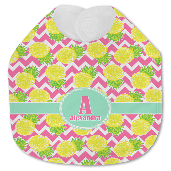 Custom Pineapples Jersey Knit Baby Bib w/ Name and Initial
