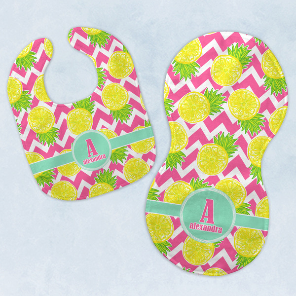 Custom Pineapples Baby Bib & Burp Set w/ Name and Initial