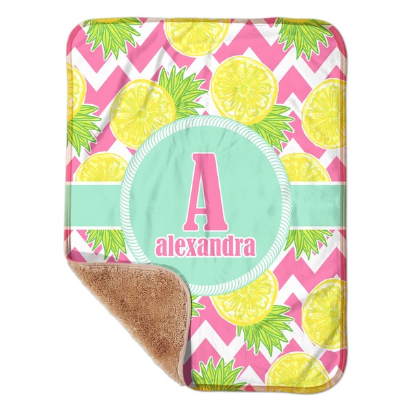 Custom Pineapples Sherpa Baby Blanket - 30" x 40" w/ Name and Initial