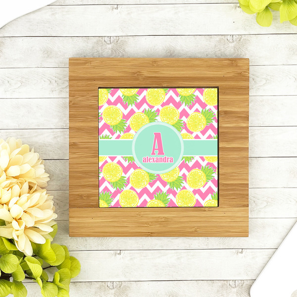 Pineapples Bamboo Trivet with 6" Tile - LIFESTYLE