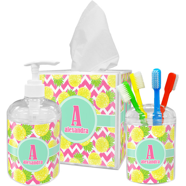 Custom Pineapples Acrylic Bathroom Accessories Set w/ Name and Initial