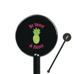 Pineapples 5.5" Round Plastic Stir Sticks - Black - Single Sided (Personalized)