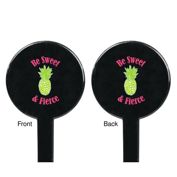 Pineapples Black Plastic 7" Stir Stick - Double Sided - Round - Front & Back
