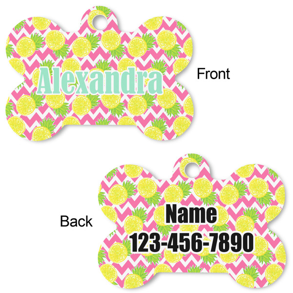 Pineapples Bone Shaped Dog ID Tag - Large - Approval