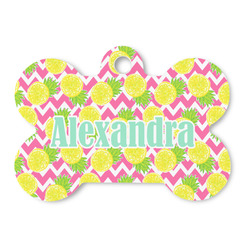 Pineapples Bone Shaped Dog ID Tag - Large (Personalized)