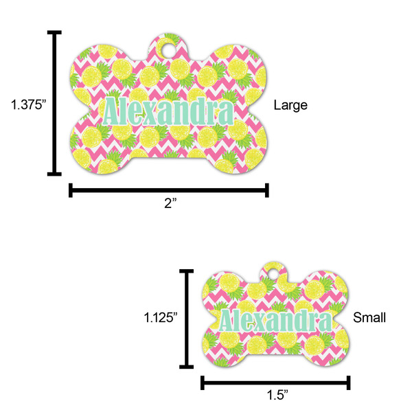 Pineapples Bone Shaped Dog ID Tag - Large - Scale