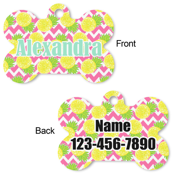 Pineapples Bone Shaped Dog Tag - Front & Back