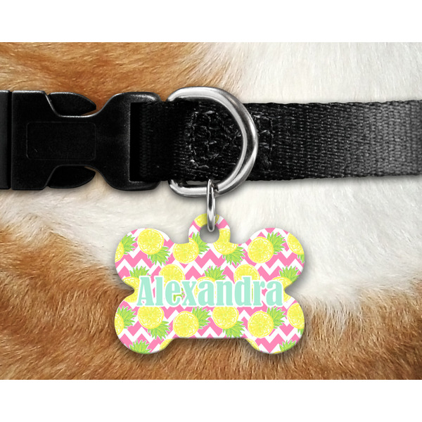 Pineapples Bone Shaped Dog Tag on Collar & Dog