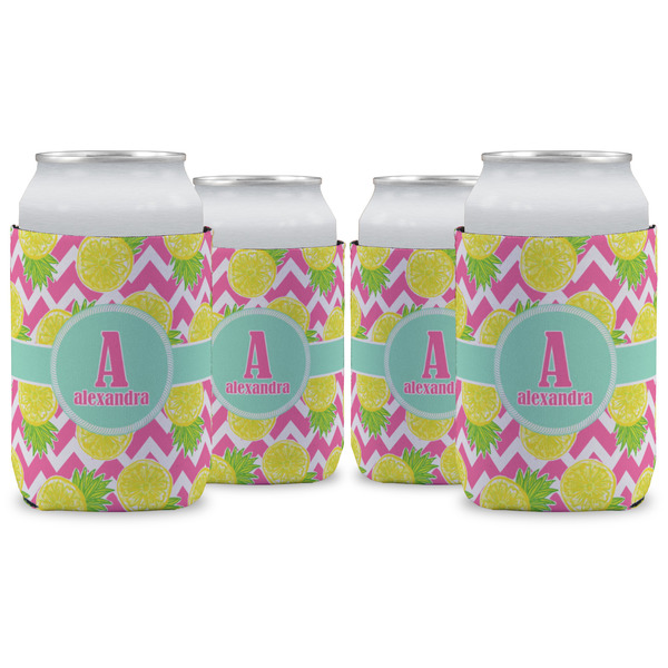 Custom Pineapples Can Cooler (12 oz) - Set of 4 w/ Name and Initial