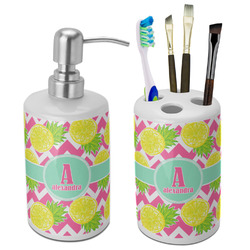 Pineapples Ceramic Bathroom Accessories Set (Personalized)