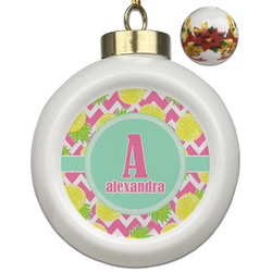 Pineapples Ceramic Ball Ornaments - Poinsettia Garland (Personalized)