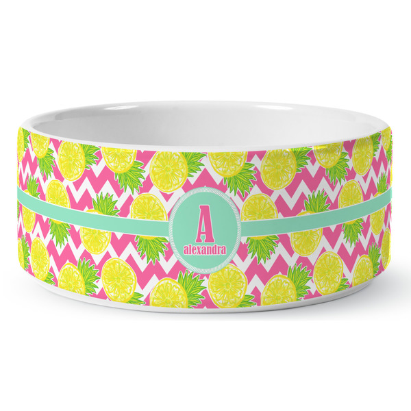 Pineapples Ceramic Dog Bowl - Medium - Front