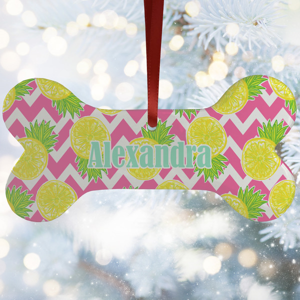 Custom Pineapples Ceramic Dog Ornament w/ Name and Initial
