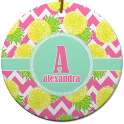 Pineapples Round Ceramic Ornament w/ Name and Initial