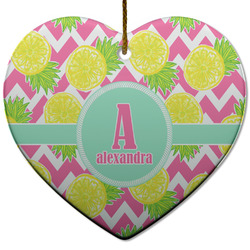 Pineapples Heart Ceramic Ornament w/ Name and Initial