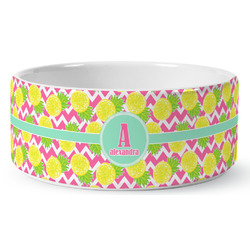 Pineapples Ceramic Dog Bowl - Large (Personalized)
