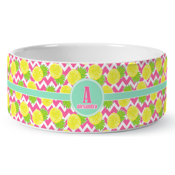 Custom Pineapples Ceramic Dog Bowl (Personalized)