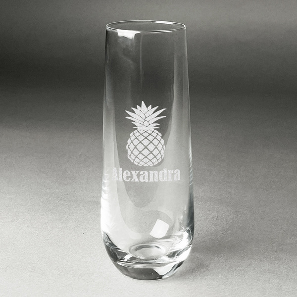 Custom Pineapples Champagne Flute - Stemless Engraved - Single (Personalized)