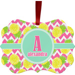 Pineapples Metal Frame Ornament - Double Sided w/ Name and Initial