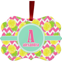 Pineapples Metal Frame Ornament - Double Sided w/ Name and Initial