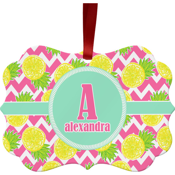 Custom Pineapples Metal Frame Ornament - Double Sided w/ Name and Initial