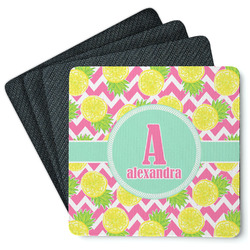 Pineapples Square Rubber Backed Coasters - Set of 4 (Personalized)