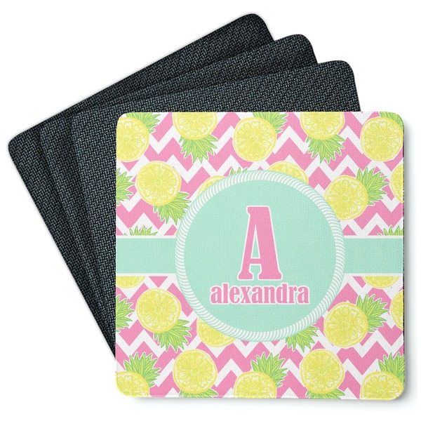 Custom Pineapples Square Rubber Backed Coasters - Set of 4 (Personalized)