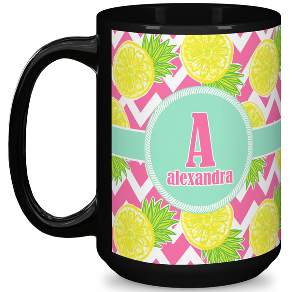 Custom Pineapples 15 Oz Coffee Mug - Black (Personalized)