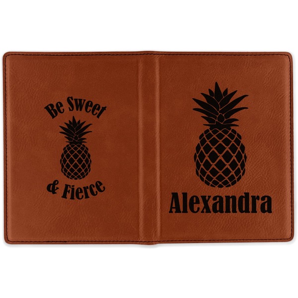 Pineapples Cognac Leather Passport Holder Outside Double Sided - Apvl
